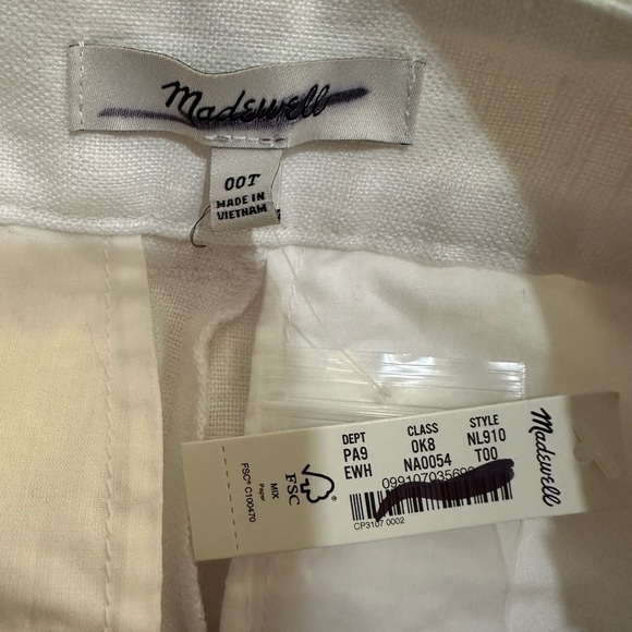 Madewell The Tall Harlow Wide Leg Pants 100% Linen White size 00T NWT - Picture 10 of 13